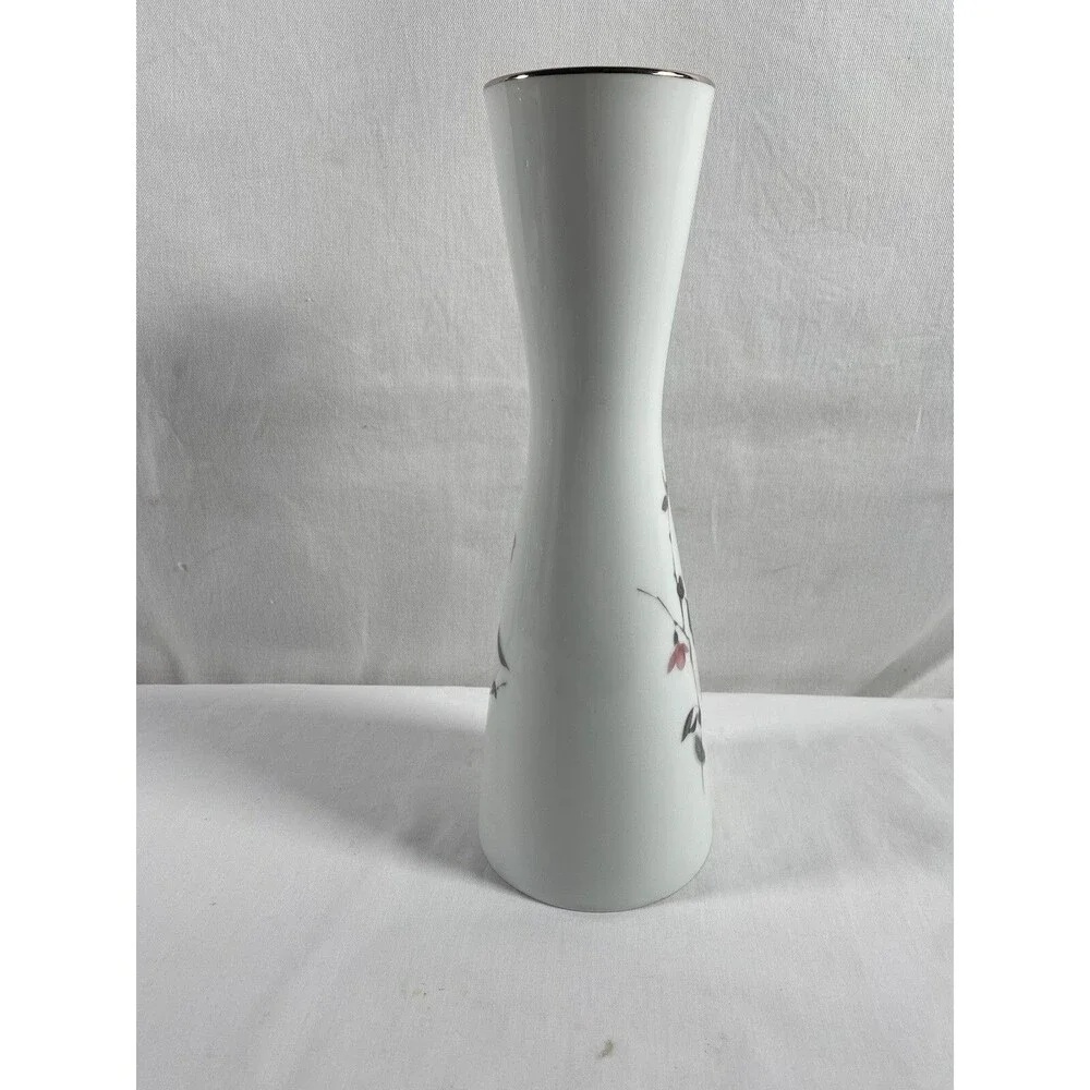 Vintage Rosenthal Pink Floral Porcelain Vase Germany Gold Trim 11.75” Tall #438